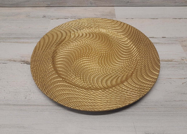 Swirl Plastic Charger Plate - Gold - SKU:1727- Gold - UPC:809726080200 - Party Expo