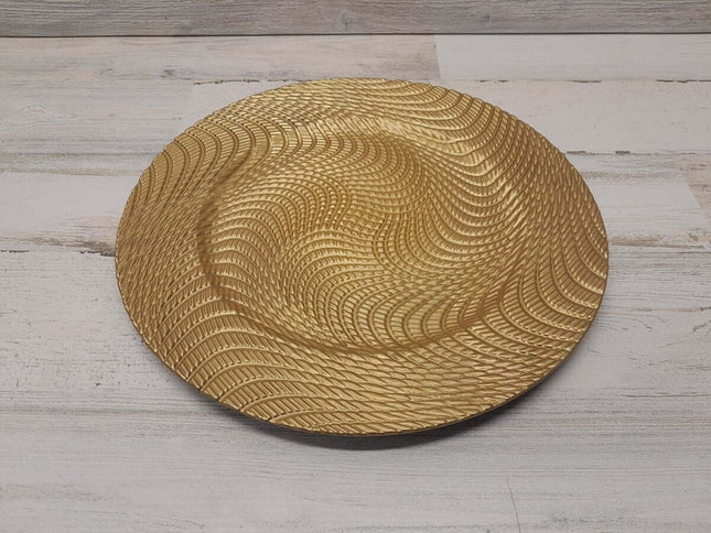 Swirl Plastic Charger Plate - Gold - SKU:1727- Gold - UPC:809726080200 - Party Expo