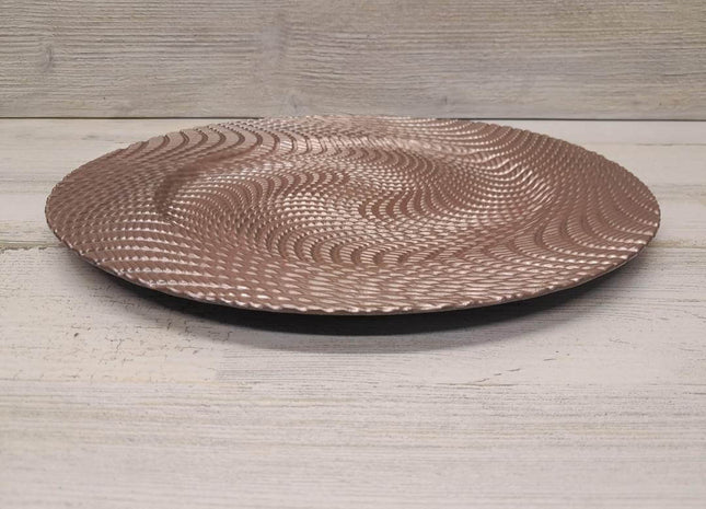 Swirl Plastic Charger Plate - Rose Gold - SKU:1727-Rose Gold Charger - UPC:809726080217 - Party Expo