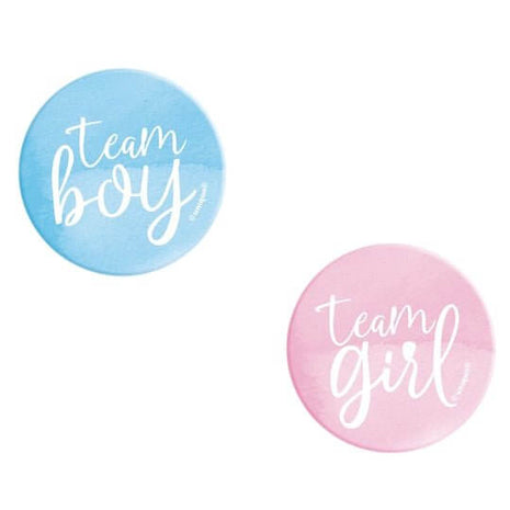 Gender Reveal - Team Boy/Girl Buttons (10ct) - SKU:76045 - UPC:011179760459 - Party Expo