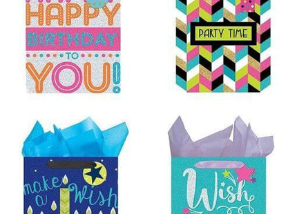 Tri-Glitter Large Birthday Bag with Tissue Paper - SKU:IG81408 - UPC:018697061587 - Party Expo