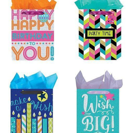Tri-Glitter Large Birthday Bag with Tissue Paper - SKU:IG81408 - UPC:018697061587 - Party Expo
