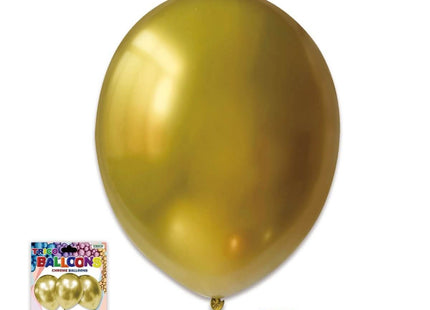 Trico - 12" Chrome Gold Latex Balloons (4ct) - SKU:BP2402 Gold - UPC:810057952913 - Party Expo