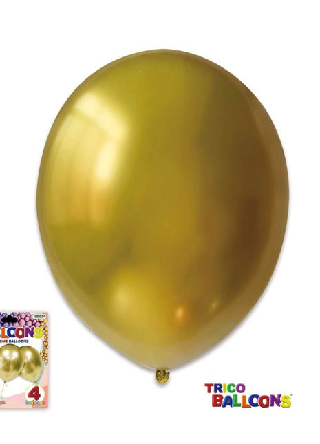 Trico - 12" Chrome Gold Latex Balloons (4ct) - SKU:BP2402 Gold - UPC:810057952913 - Party Expo