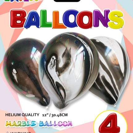 Trico - 12" Marble Agate Latex Balloons - Black & White (4ct) - SKU:BP2406 Marble Black - UPC:810057958816 - Party Expo