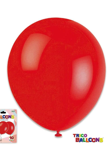 Trico -12" Red Latex Balloon - 10 count - SKU:BP2080 Red - UPC:00810057951633 - Party Expo