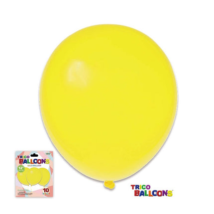 Trico - 12" Yellow Latex Balloons (10ct) - SKU:BP2080 Yellow - UPC:810057951534 - Party Expo