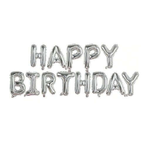 Trico - 14" Happy Birthday Mylar Balloon Banner - Silver - SKU:BP2075S - UPC:810057951022 - Party Expo