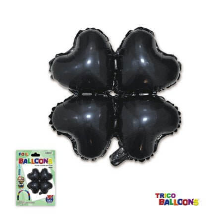 Trico - 18" 4-Leaf Clover Mylar Balloon - Black (1ct) - SKU:BM0501Black - UPC:810057958137 - Party Expo