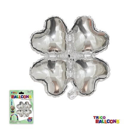 Trico - 18" 4-Leaf Clover Mylar Balloon - Silver (1ct) - SKU:BM0501Silver - UPC:810057958083 - Party Expo