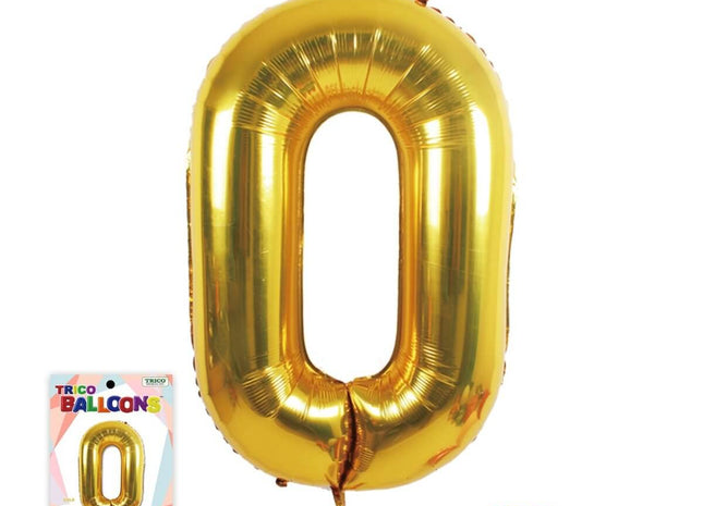 Trico - 34" Number '0' Mylar Balloon - Gold - SKU:BP2301-0 - UPC:00810057950018 - Party Expo