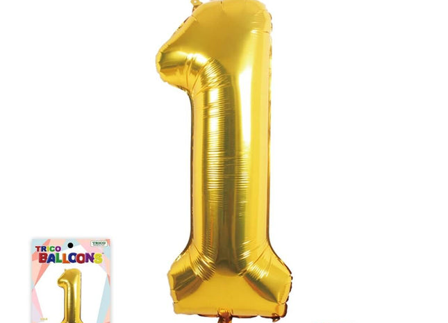 Trico - 34" #1 Jumbo Number Balloon - Gold - SKU:BP2301-1 - UPC:00810057951718 - Party Expo