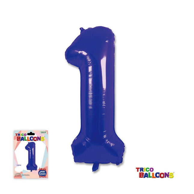 Trico - 34" Number '1' Mylar Balloon - Purple - SKU:BP2305-1 - UPC:840300800463 - Party Expo