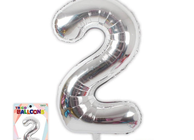 Trico 34" #2 Jumbo Number Balloon - Silver - SKU:BP2302-2 - UPC:00810057950094 - Party Expo