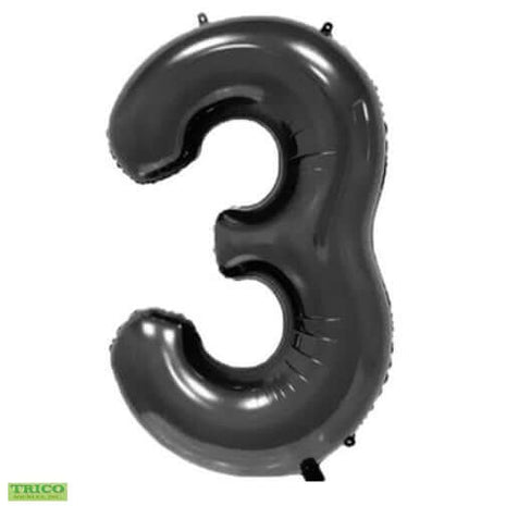 Trico - 34" Number '3' Mylar Balloon - Black - SKU:BP2309-3 - UPC:00810057950735 - Party Expo