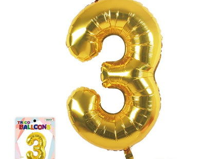 Trico - 34" Number '3' Mylar Balloon - Gold - SKU:BP2301-3 - UPC:00810057950032 - Party Expo