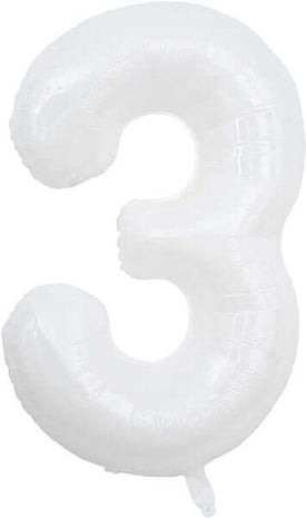 Trico - 34" Number '3' Mylar Balloon - White - SKU:BP2306-3 - UPC:840300802696 - Party Expo