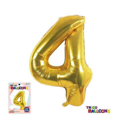 Trico - 34" Number '4' Mylar Balloon - Gold - SKU:BP2301-4 - UPC:00810057950049 - Party Expo