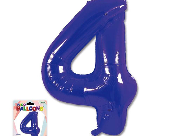 Trico - 34" Number '4' Mylar Balloon - Purple - SKU:BP2305-4 - UPC:840300800494 - Party Expo