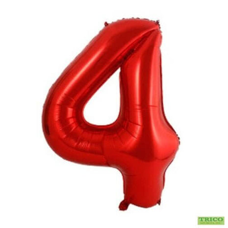 Trico - 34" Number '4' Mylar Balloon - Red - SKU:BP2308-4 - UPC:00810057950643 - Party Expo