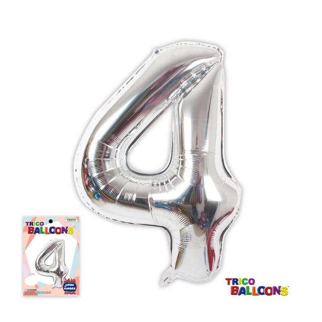 Trico 34" #2 Jumbo Number Balloon - Silver - SKU:BP2302-4 - UPC:00810057950131 - Party Expo