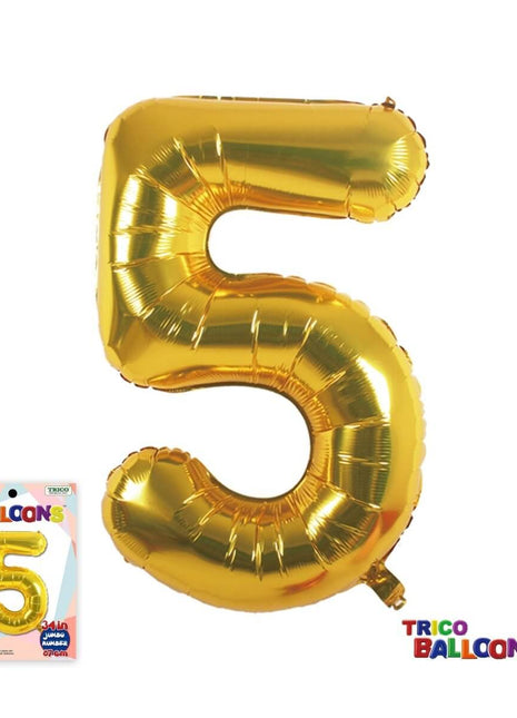 Trico - 34" Number '5' Mylar Balloon - Gold - SKU:BP2301-5 - UPC:00810057950056 - Party Expo
