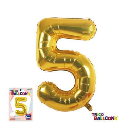 Trico - 34" Number '5' Mylar Balloon - Gold - SKU:BP2301-5 - UPC:00810057950056 - Party Expo