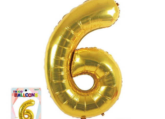 Trico - 34" Number '6' Mylar Balloon - Gold - SKU:BP2301-6 - UPC:00810057950148 - Party Expo