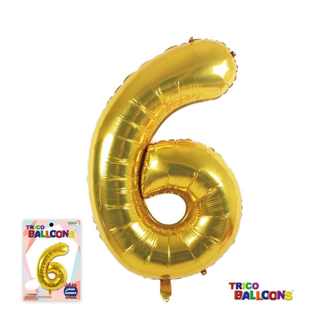Trico - 34" Number '6' Mylar Balloon - Gold - SKU:BP2301-6 - UPC:00810057950148 - Party Expo