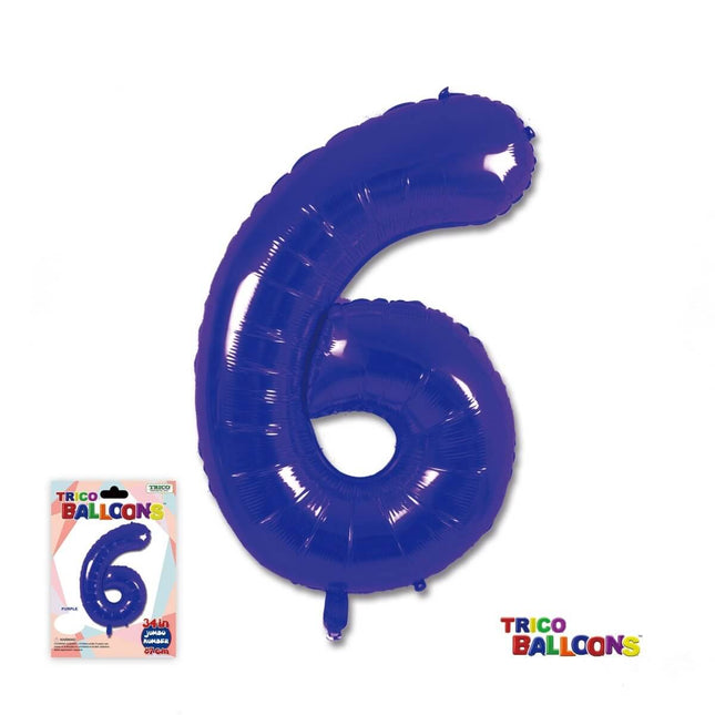 Trico - 34" Number '6' Mylar Balloon - Purple - SKU:BP2305-6 - UPC:840300800517 - Party Expo