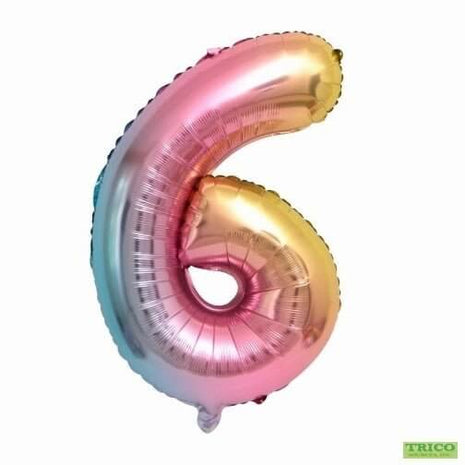 Trico - 34" Number '6' Mylar Balloon - Rainbow - SKU:BP2310-6 - UPC:00810057950568 - Party Expo
