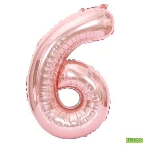 Trico - 34" Number '6' Mylar Balloon - Rose Gold - SKU:BP2307-6 - UPC:00810057950452 - Party Expo