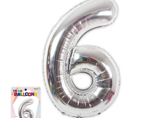 Trico - 34" Number '6' Mylar Balloon - Silver - SKU:BP2302-6 - UPC:810057950162 - Party Expo