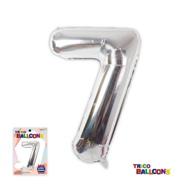 Trico - 34" Number '7' Mylar Balloon - Silver - SKU:BP2302-7 - UPC:810057950179 - Party Expo