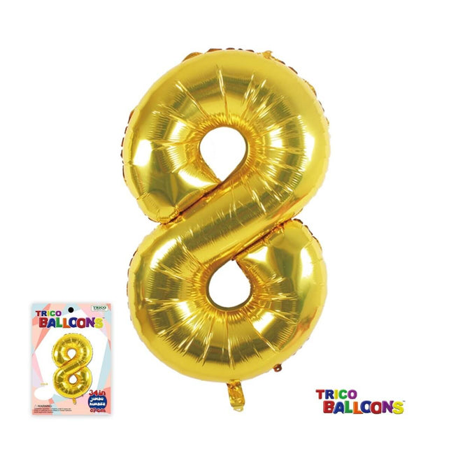 Trico - 34" Number '8' Mylar Balloon - Gold - SKU:BP2301-8 - UPC:00810057950070 - Party Expo
