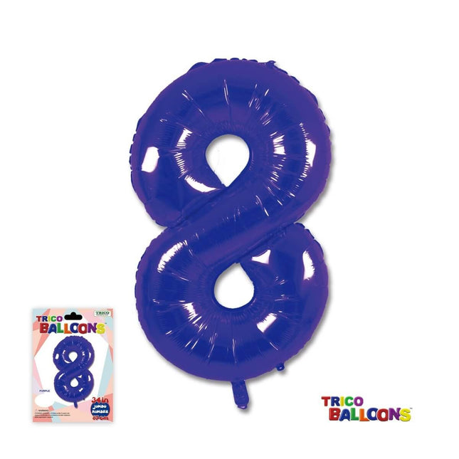 Trico - 34" Number '8' Mylar Balloon - Purple - SKU:BP2305-8 - UPC:840300800531 - Party Expo