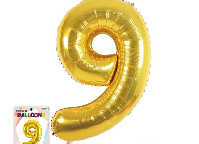 Trico - 34" Number '9' Mylar Balloon - Gold - SKU:BP2301-9 - UPC:90810057950080 - Party Expo