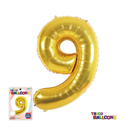 Trico - 34" Number '9' Mylar Balloon - Gold - SKU:BP2301-9 - UPC:90810057950080 - Party Expo