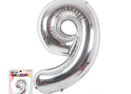Trico - 34" Number '9' Mylar Balloon - Silver - SKU:BP2302-9 - UPC:00810057950193 - Party Expo