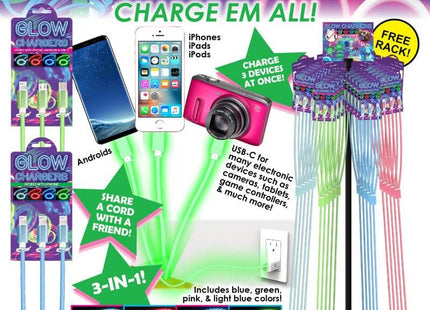 Triple USB Glowing Charging Cable for iPhone - SKU:298-106A - UPC:788914918238 - Party Expo
