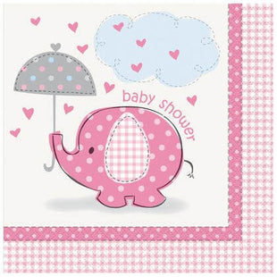 Umbrellaphants Pink Lunch Napkin - SKU:41652 - UPC:011179416523 - Party Expo