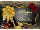 Velvet Glitter Rose Floral & Balloons Happy Birthday Backdrop - 78