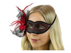 Venetian Mask with Feather and Veil - Red - SKU:M8355R - UPC:831687017599 - Party Expo