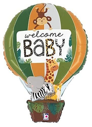 Welcome Baby - 24" Hot Air Balloon Animal Safari Mylar Balloon - Party Expo