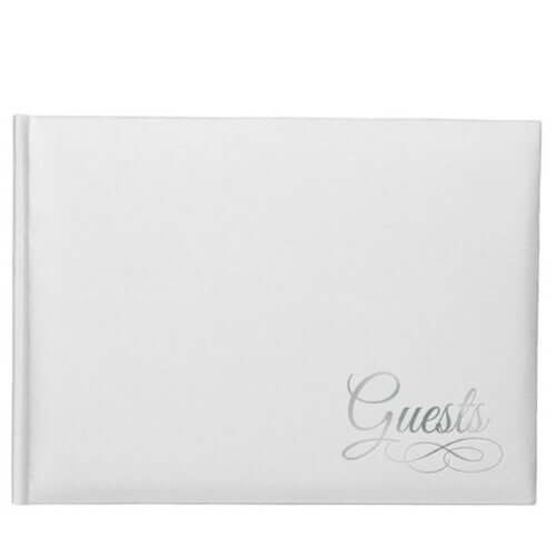 White Paper Guest Book with Silver Details - SKU:440006 - UPC:013051539283 - Party Expo