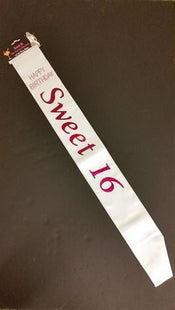 White Sweet 16 Sash - SKU:AL-SASH-16/W - UPC:760497009534 - Party Expo