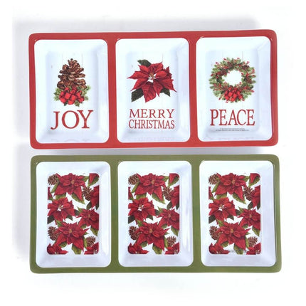Classic Traditional Festive 3-Section Serving Tray (1ct) - SKU:XO994 - UPC:677916867999 - Party Expo