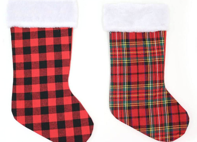 17" Christmas Plaid Stockings (1ct) - SKU:SH465 - UPC:677916862819 - Party Expo