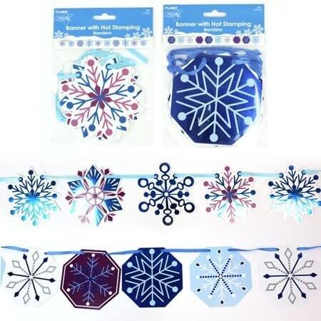 5ft Christmas Paper Snowflake Banner with Hot Stamping - SKU:XO3227 - UPC:677916865179 - Party Expo