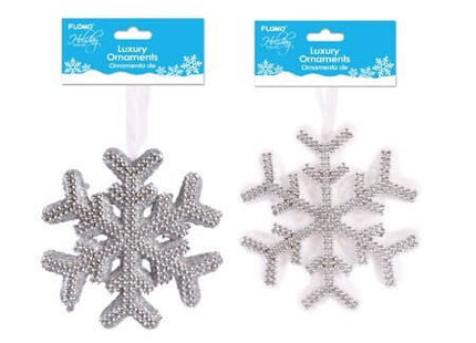6" Foam Christmas Snowflake Ornament with Decorative Trim - SKU:XO3183 - UPC:677916863229 - Party Expo